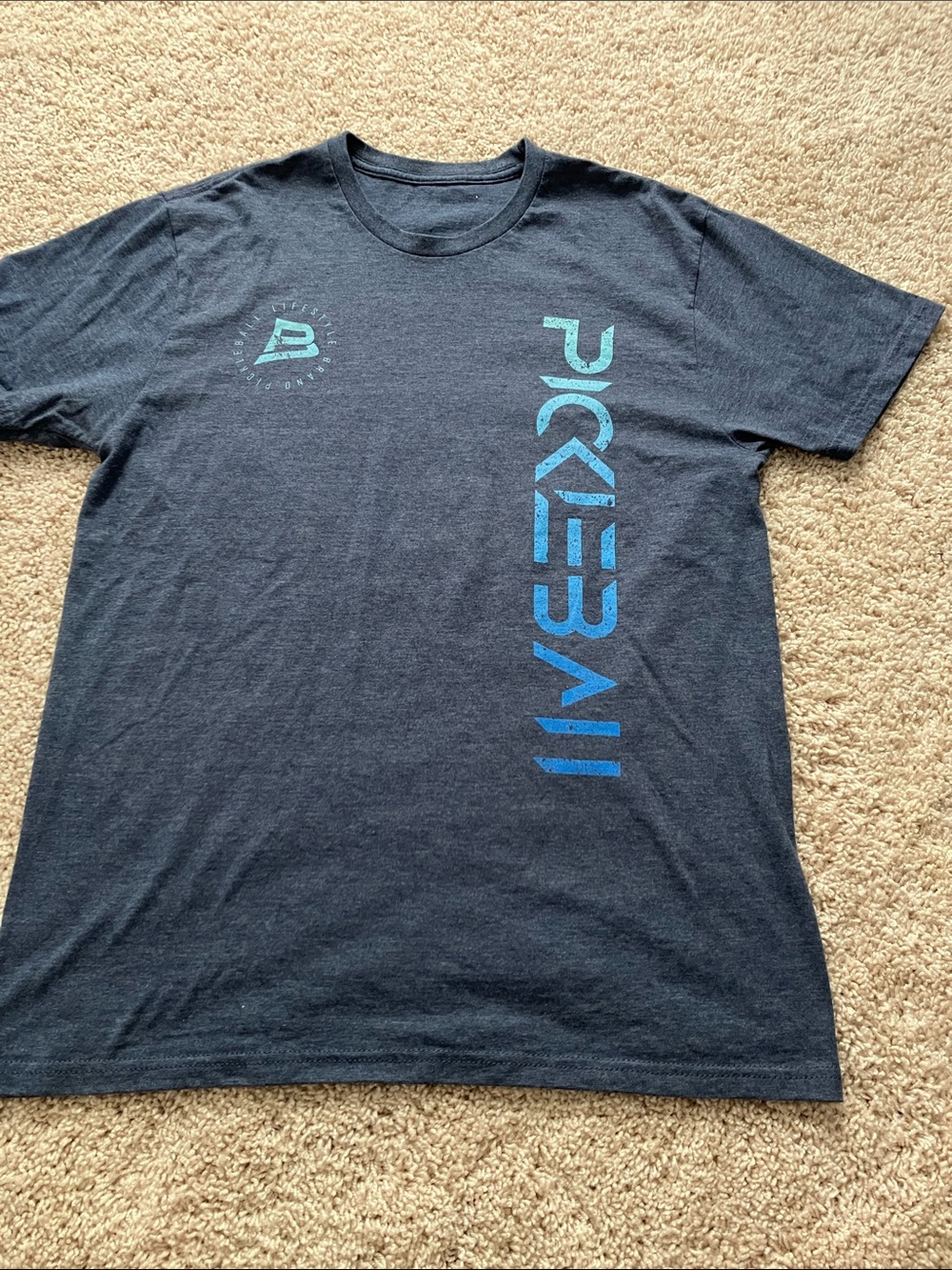 Police Men's Dark Gray Short Sleeve Tee with Vertical Teal-Blue Logo